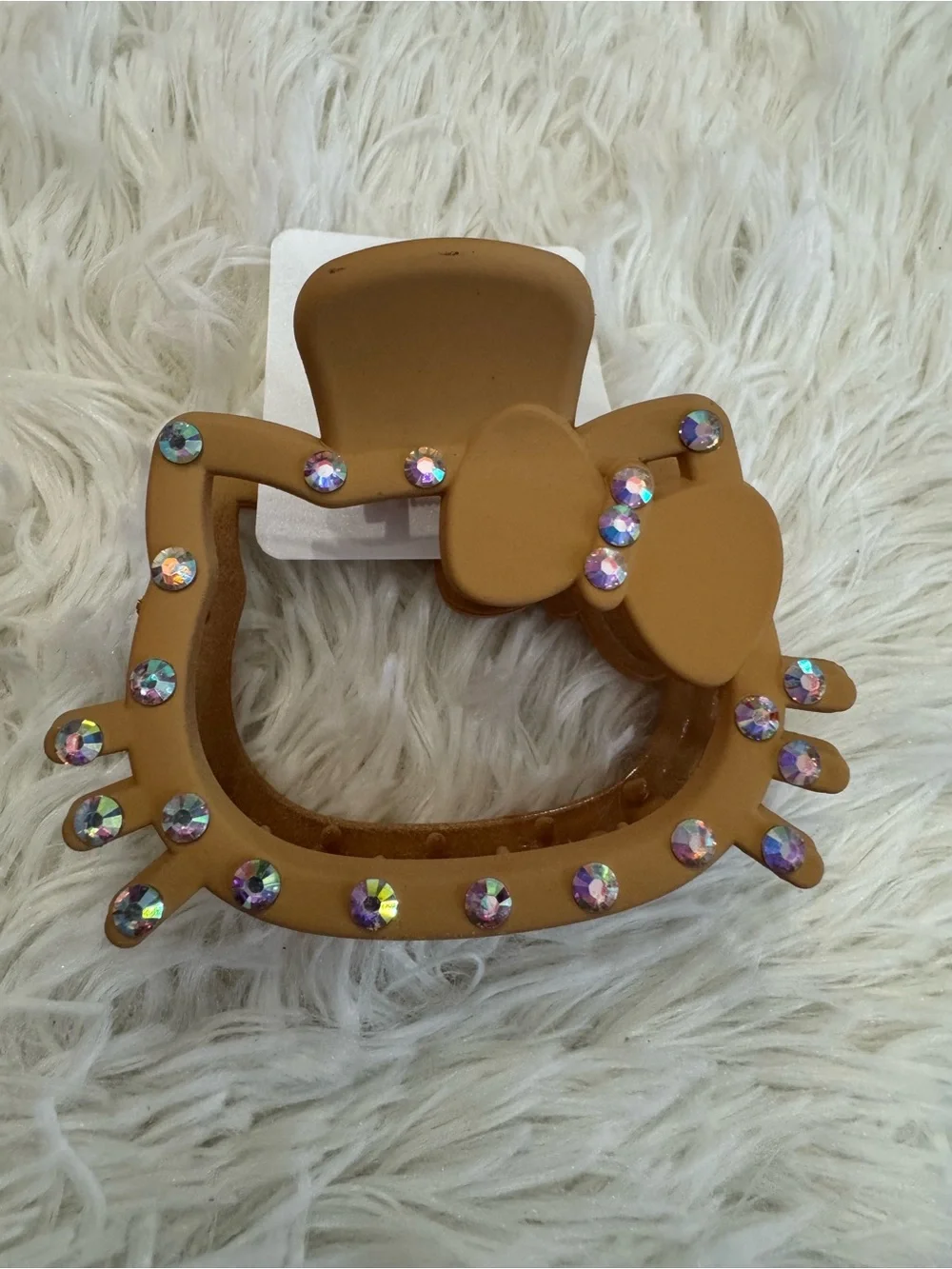 Hello kitty  Rhinestone Bow Hair Clip claw - Tan